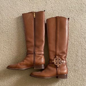 Tory Burch Brown Boots with Gold Logo